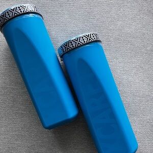 Blue Tumbler Set with Patterned Lids